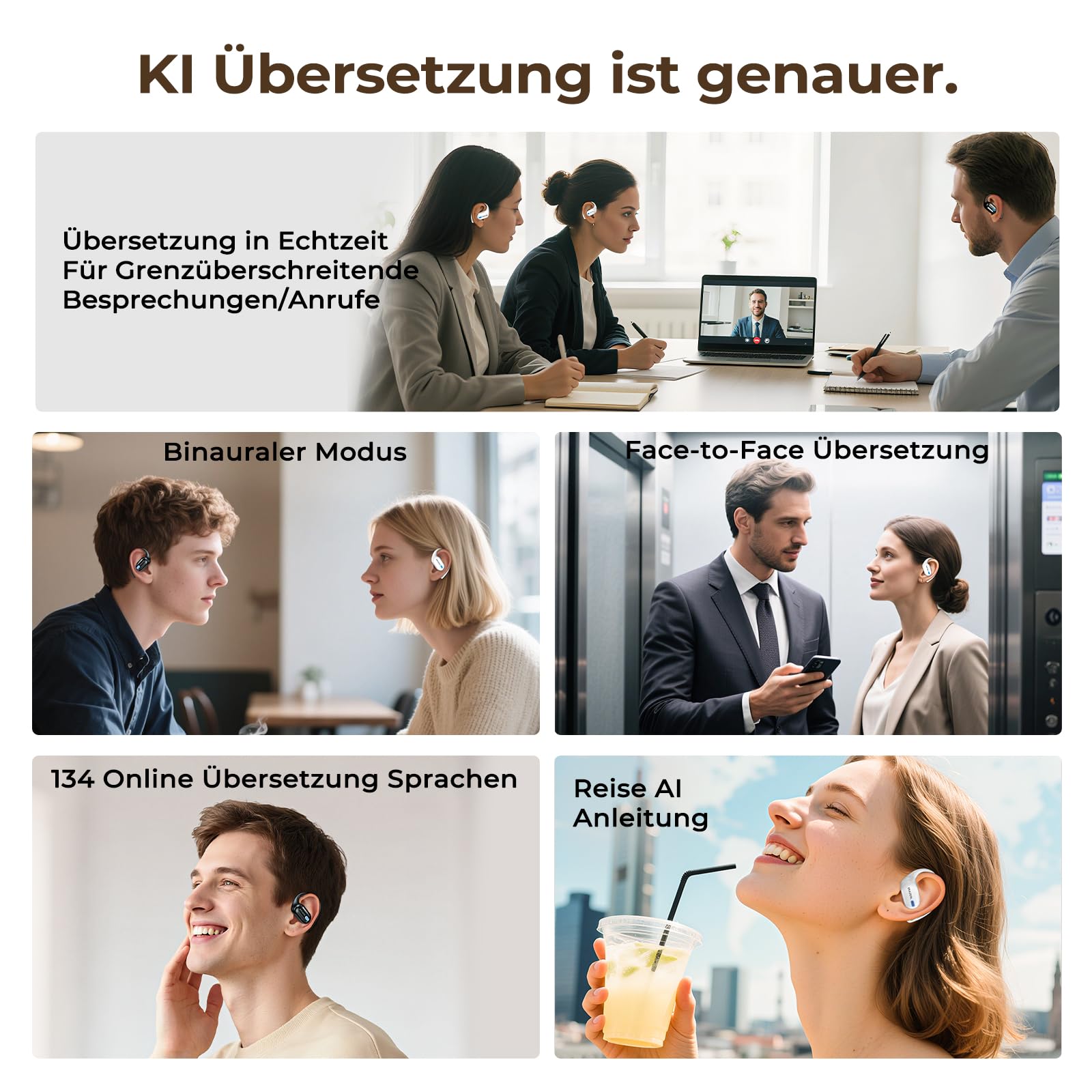 XP18 KI-Übersetzungs-Ohrhörer mit Echtzeitübersetzung, Übersetzungsgerät für 134 Sprachen (kein Abonnement erforderlich), Bluetooth 6.0 Übersetzer-Ohrhörer 3-in-1 mit 7 Übersetzungsmodi für Reisen