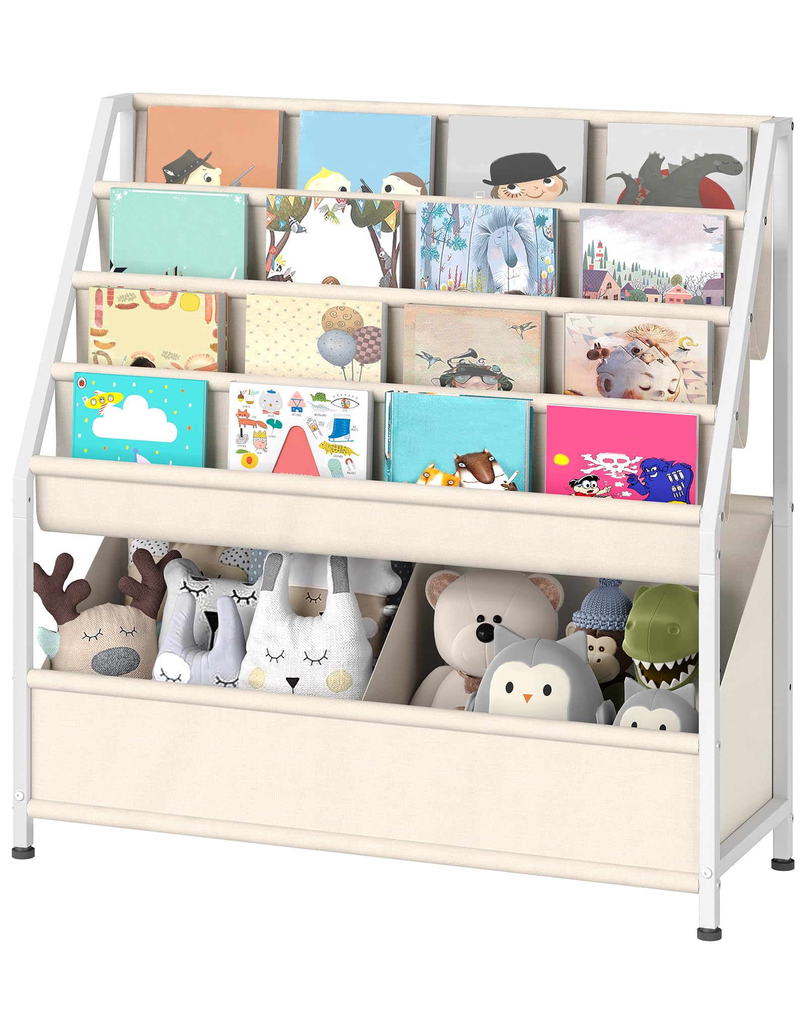 CHOEZON Estantería Infantil de 4 Estantes en Tela Oxford, Libería Organizador de Juguetes, Organizador de Revistas y Libros de Gran Capacidad para Niños de 3 a 8 Años, Beige DTCW09WM