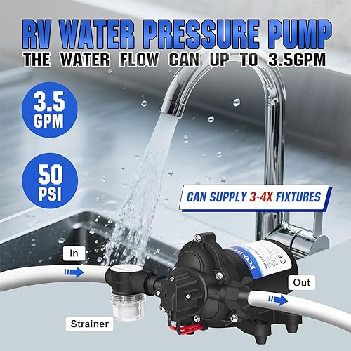Miniatura 2 de Bomba de agua ECO-WORTHY para RV de 12 voltios 3.5 GPM 50 PSI 12 V Bomba de diafragma fresca con interruptor de presión y autocebante para RV, yate,