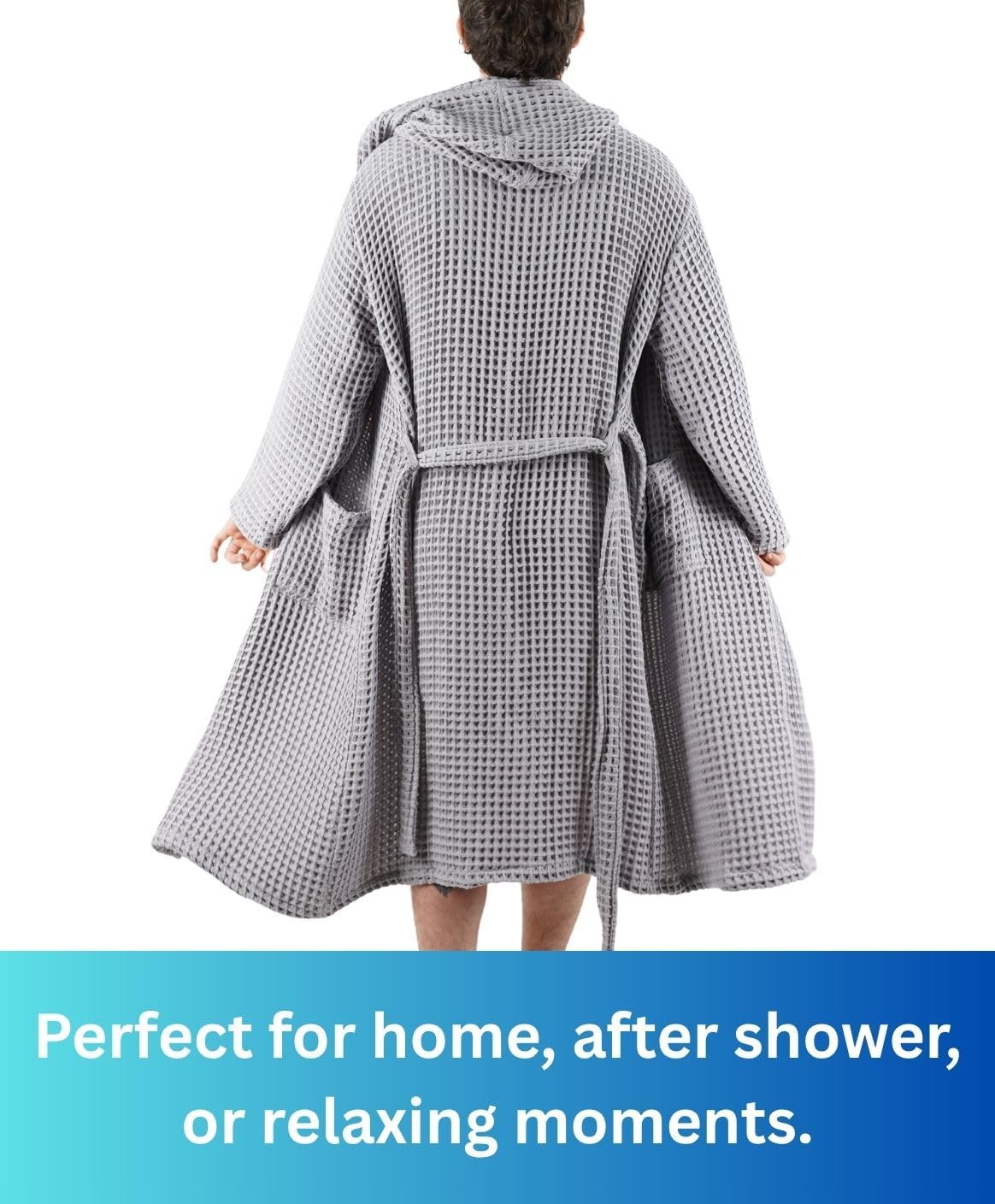 100% Cotton Hooded Waffle Bathrobe for Men (US, Alpha, XX-Large, Grey)