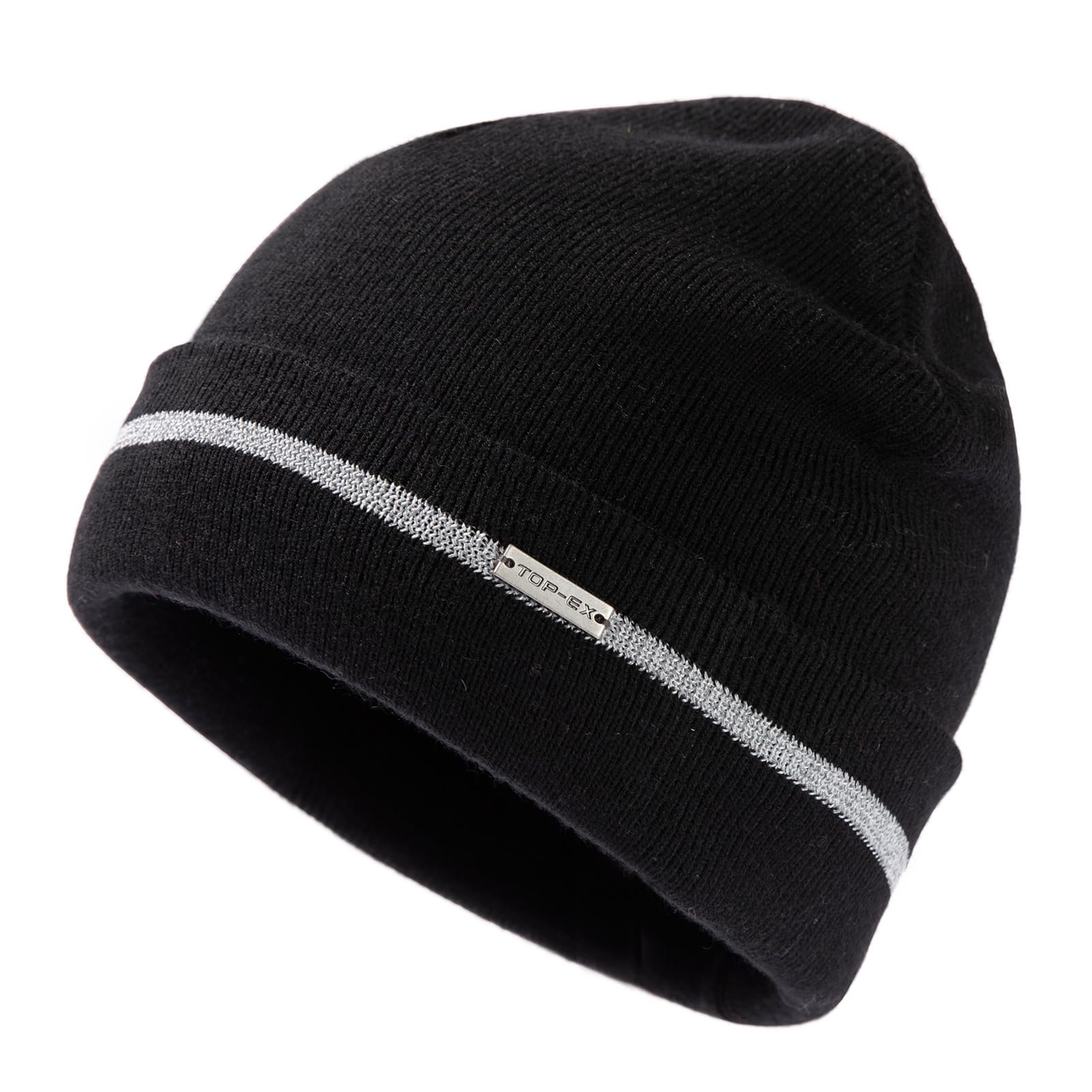 TOP-EX Gorro de lana merino 50 % para hombre y mujer, con rayas reflectantes, gorro térmico de lana para invierno, gorro de correr para deportes en clima frío, 56-65 cm
