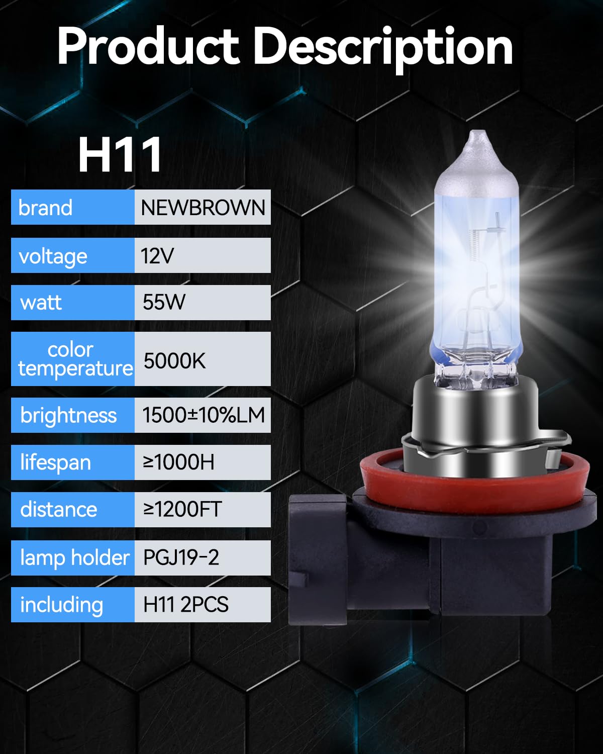 Amazon.co.jp: NEWBROWN H11 ヘッドライトバルブ H11 ハロゲン ヘッド 