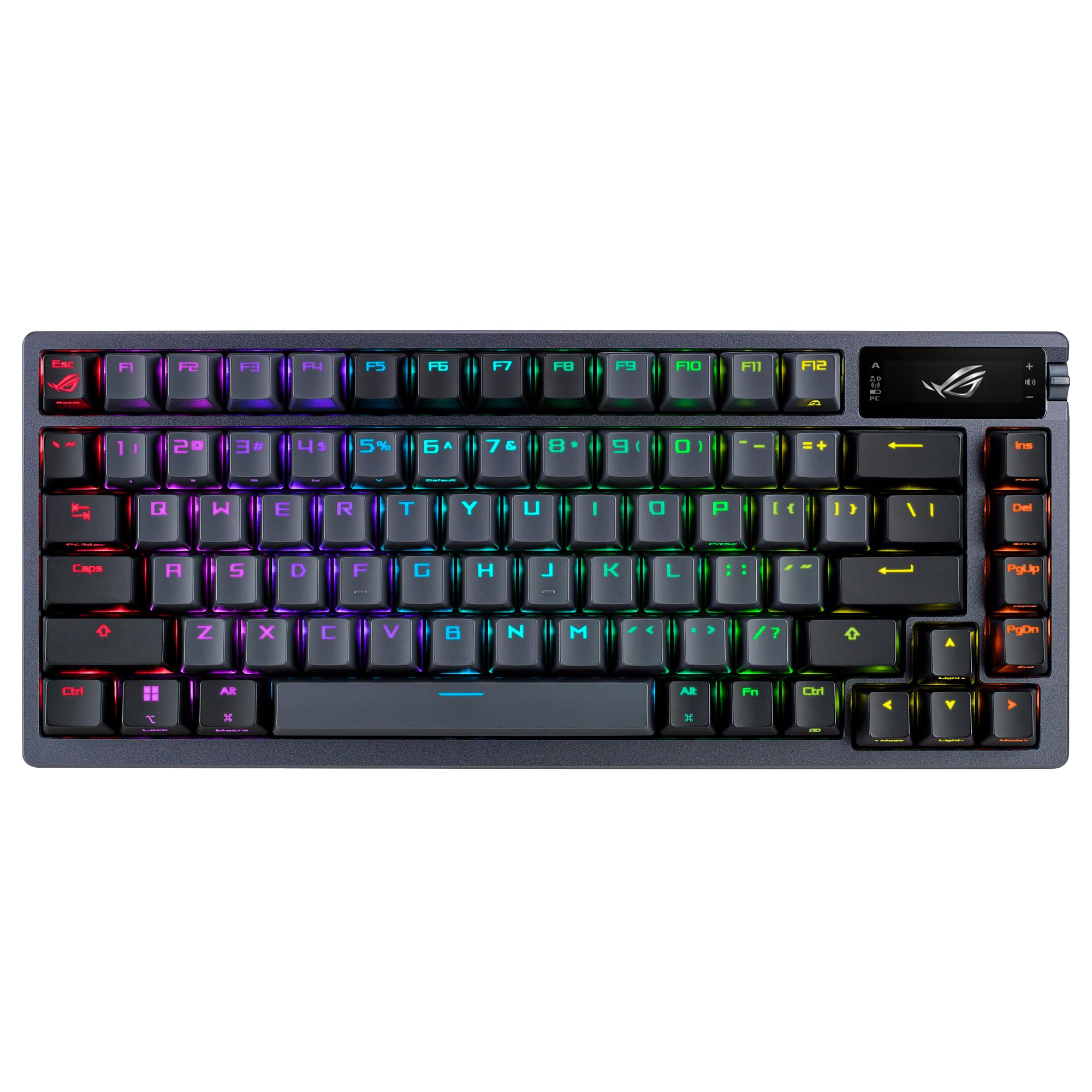 ASUS ROG Azoth - Teclado Mecanico Gaming 75%, Cubierta Metálica, Switch ROG NX Red lubricados, ABS, Kit de Lubricado, IR, BT y USB-C, Pantalla OLED, Tres Alturas y Compatible con Mac - QWERTY español