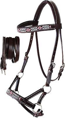 CHALLENGER Horse Western Leather Tack Bitless Sidepull Bridle w/Reins Brown 77RT09BR-F