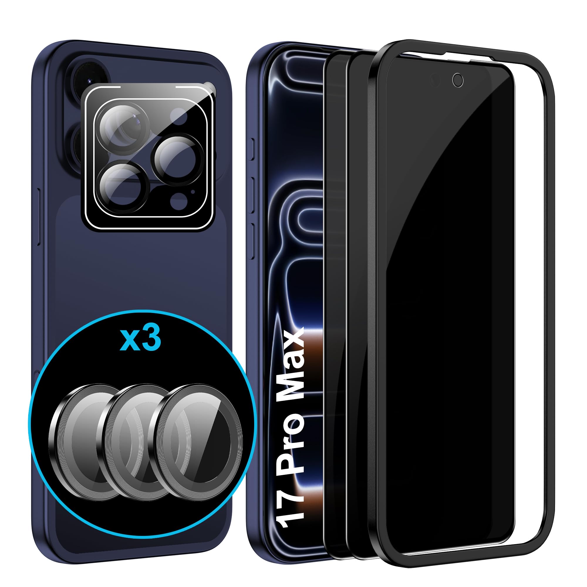 FDHYFGDY 2 x Sichtschutz für iPhone 17 Pro Max für Panzerglas mit 1x Kameraschutz, Anti-Spy Gehärtete Glas Schutzfolie - Einfaches Installationswerkzeug enthalten-Verbesserter 28-Grad-schutzwinkel