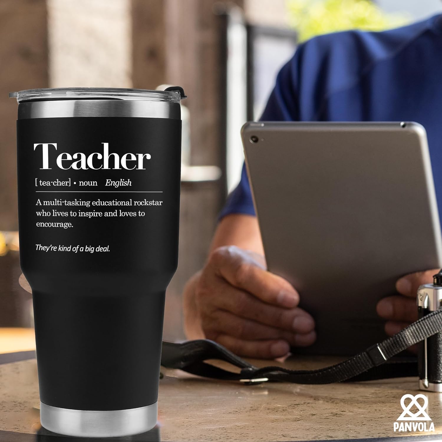 Teacher Definition Vacuum Insulated Tumbler Teacher Gifts Appreciation Gifts from Students End of the Year Gift to Teacher's Day Professor Stainless Steel Removable Lid Travel Mug (Black, 30 Ounces)