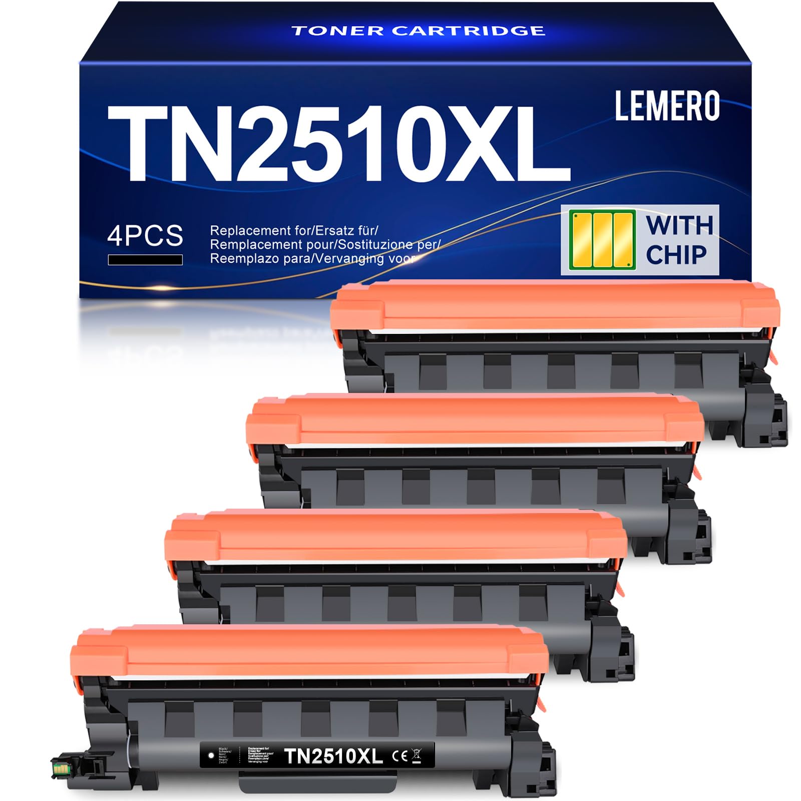 Lemero TN2510 TN2510XL Toner compatibile per Brother MFC-l2827dw Toner HL-L2400DWE MFC-L2800DW MFC-L2835DW MFC-L2860DW HL-L2445DW DCP-L2660DW DCP-L2627DW HL-L2400DW (confezione da 4) nero con chip