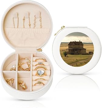 House On The Prairie Jewelry Box Travel Jewelry Case Leather Small Jewelry Organizer For Womens Rings Necklaces Gifts White