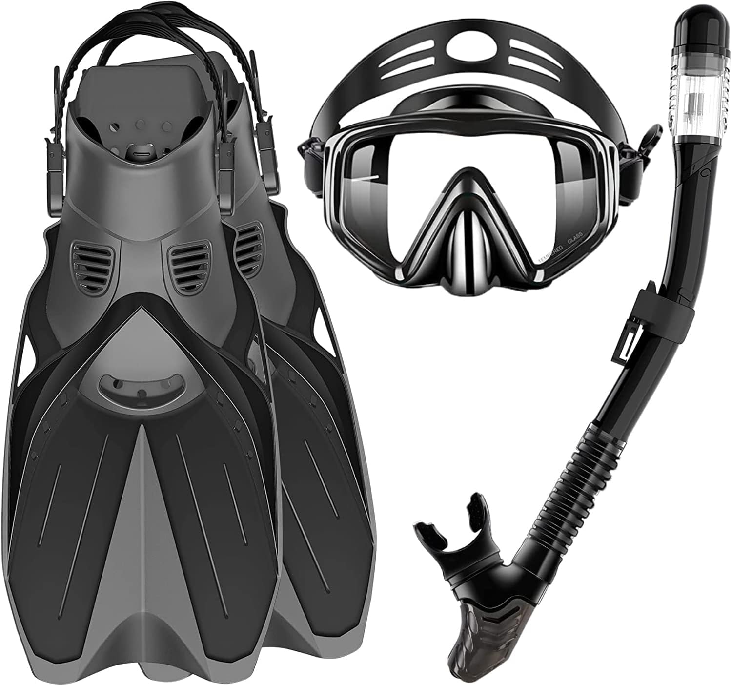 Snorkel Set, Mask Fins Snorkeling Gear Adults, Snorkel Goggles