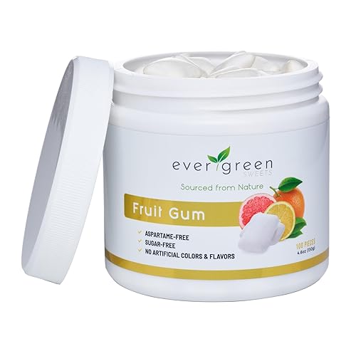 Miniatura 5 de Evergreen Sweets Chicle  Tarro de 100 piezas  Chicle de fruta natural hecho con xilitol y stevia  Sin azúcar, sin aspartamo y vegano, paquete de 3