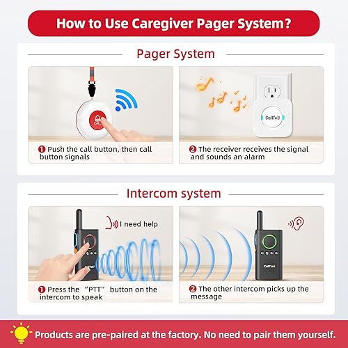 Miniatura 8 de CallToU Buscapersonas para cuidadores Botón de alerta inalámbrico Sistema de intercomunicación para el hogar Radio de 2 vías de largo alcance para