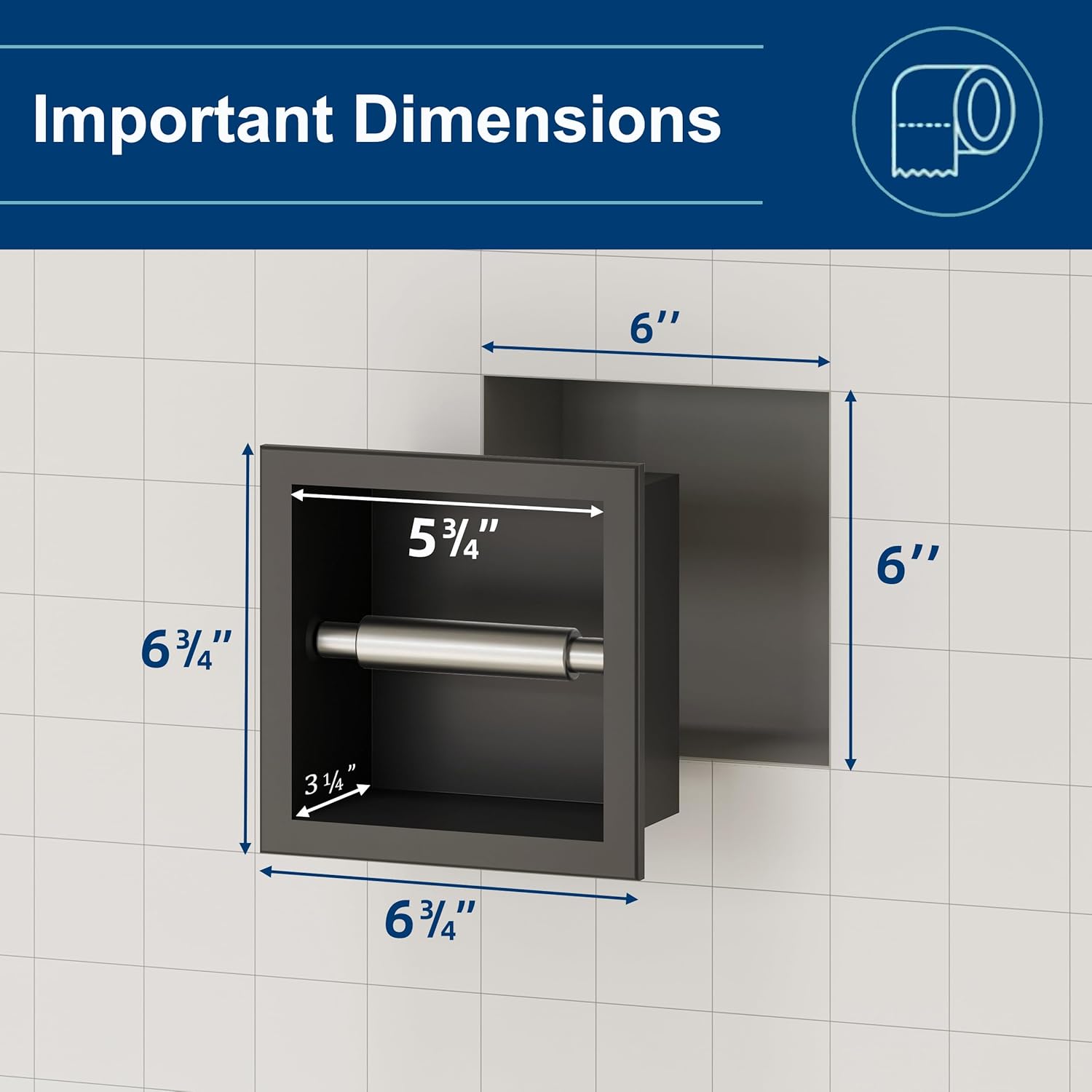 Neodrain Recessed Toilet Paper Holder, Matte Black Toilet Paper Holder Built-in, Stainless Steel Recessed Tissue Paper Roll Holder, in Wall