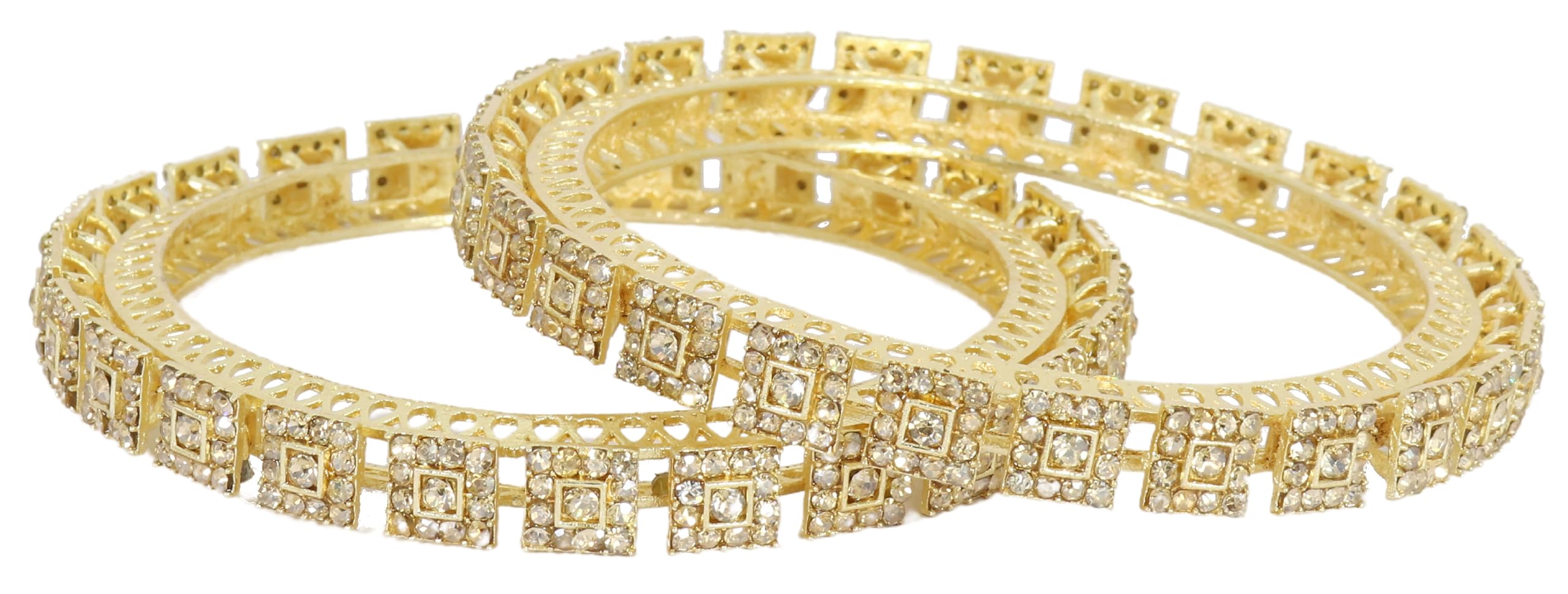 NMII Set di 2 braccialetti Kada in metallo placcato oro con pietre di zircone, stile Pacheli, alla moda, per ragazze e donne, braccialetti tradizionali Rajwadi