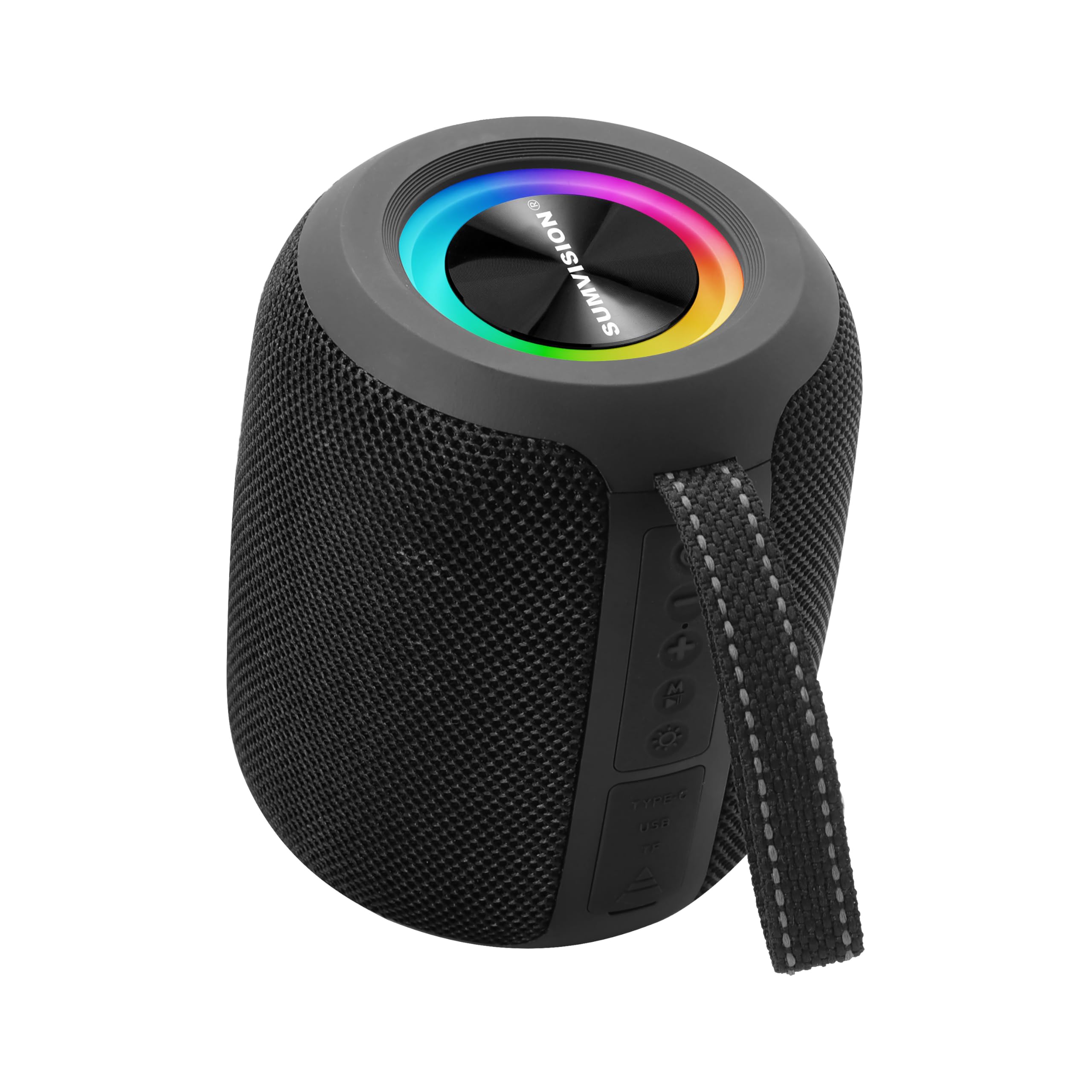 Sumvision Monic Wave Portable Bluetooth Speaker True Wireless Stereo Speakers 3D Sound Enhance RGB 21Hr 1800mAh Long Life Battery Bluetooth 5.3 USB C Fast Charge Drop Protect UK Design UK Tech Support
