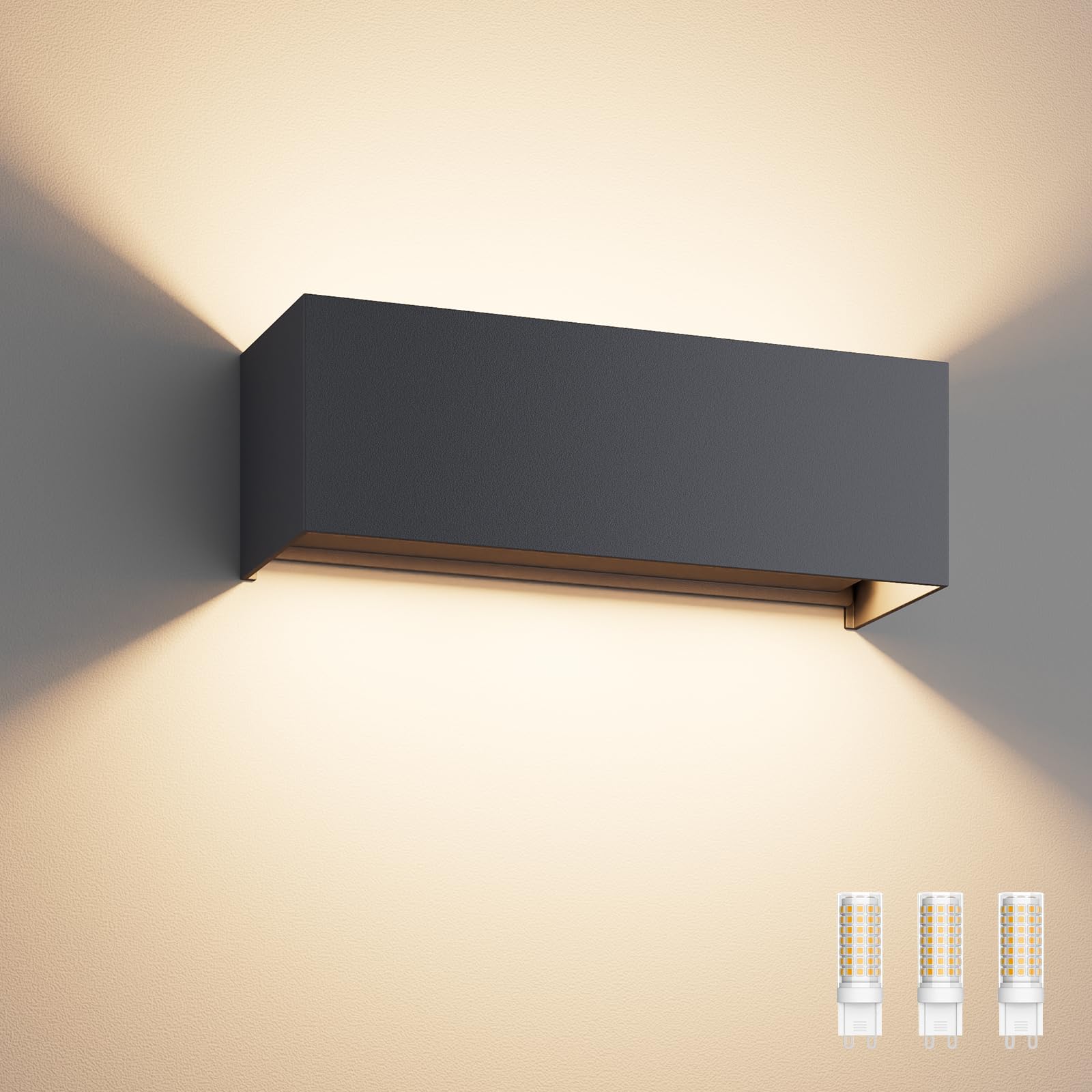 Klighten Applique da Parete per Interni/Esterni Bianco Caldo 3000K G9 Sorgente Luminosa Sostituibile, 27W Lampada da Parete Angolo del Fascio Regolabile Aplique IP54 Impermeabil (Antracite)