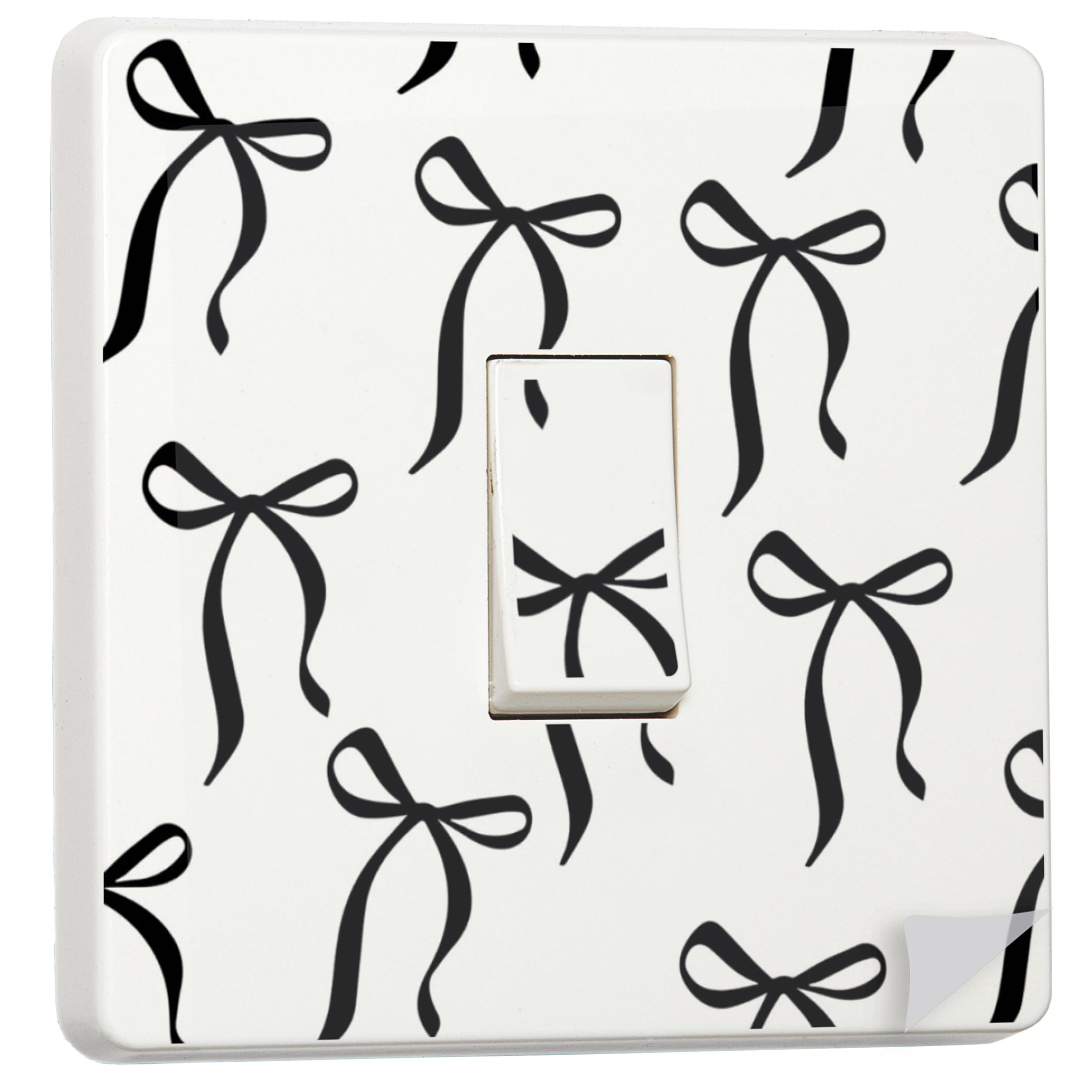 stika.co Set of 2 Laminated Black Bow Light Switch Sticker - Decorative Single Switch Cover, Self-Adhesive Vinyl, Fun Home Décor for Bedroom, Hallway, or Kids Room