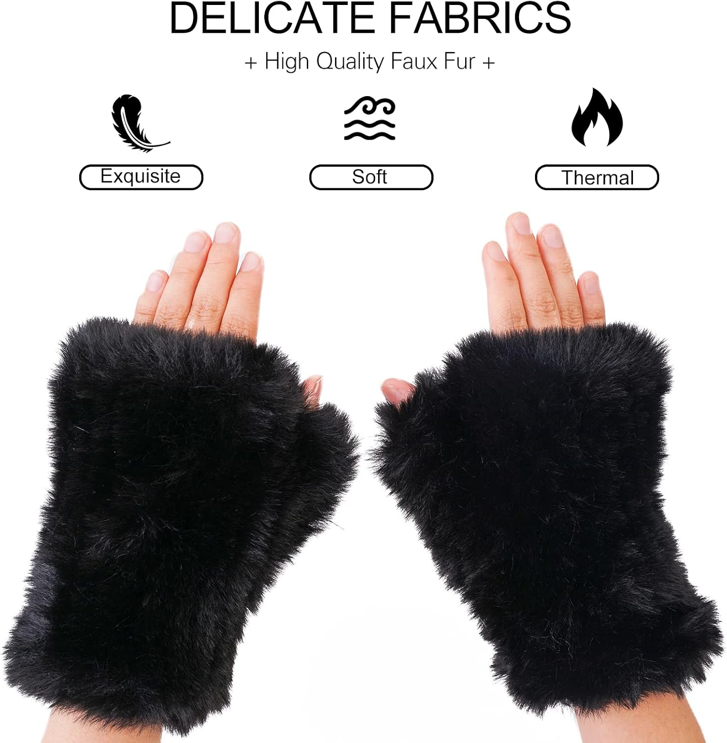 Women Faux Fur Fingerless Gloves - Soft Winter Gloves, Furry Gloves for Women Winter Warm Costume Accessories - Image 3