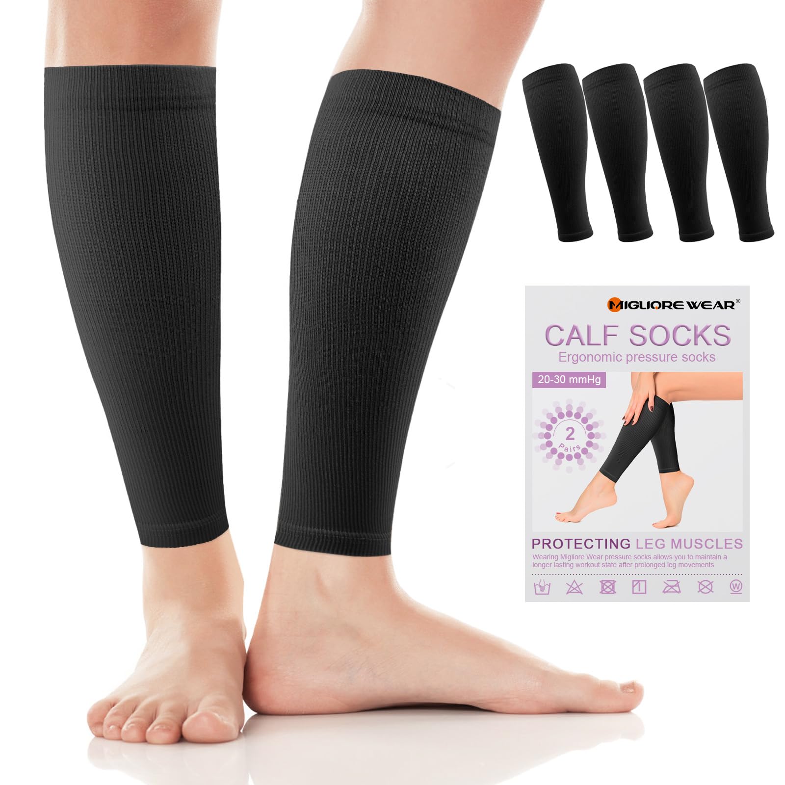 Migliore Wear 2 PAAR Kompressionsstrümpfe Damen & Herren, 20-30 mmHg | Klasse 2 Medizinische Kompressionsstrümpfe, Abgestufte Unterstützung Stützstrümpfe Thrombosestrümpfe