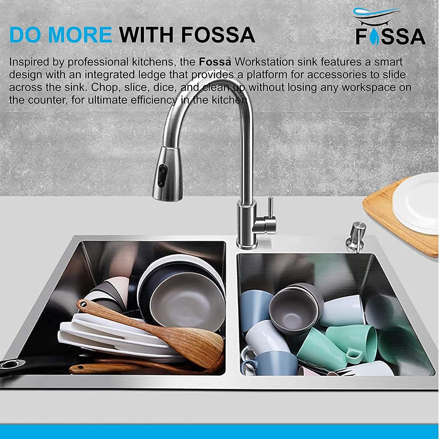 Fossa 32"x18"x10" inch Double Bowl With Tap Hole Premium Stainless Steel Handmade Kitchen Sink (Matte Finish) Silver 3