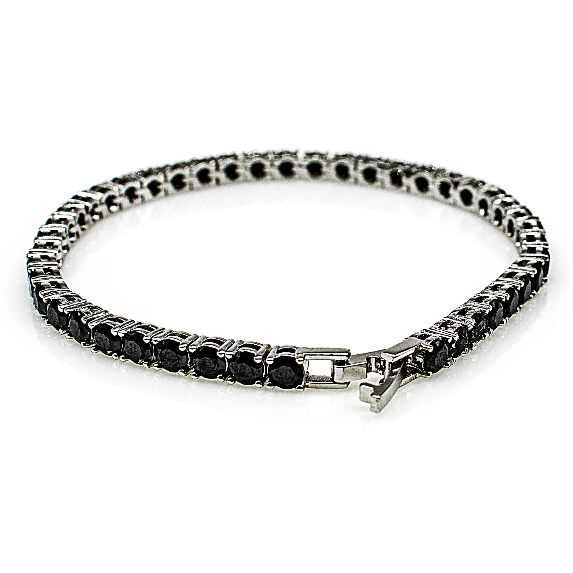 CubicZirkonia Tennis Armband Bracelet 4mm Zirkonia Weißgold beschichtet einreihig Tennisarmband 5A Weiß/Schwarz Steinen Krappenfassung Schmuck Herren Damen