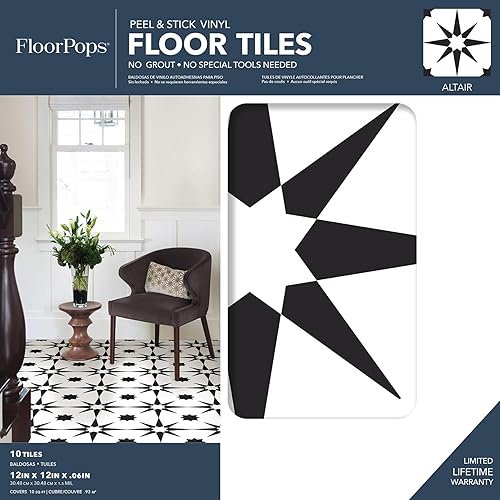 Miniatura 2 de FloorPops FP2948 Altair Peel & Stick - Azulejos para suelo, color negro