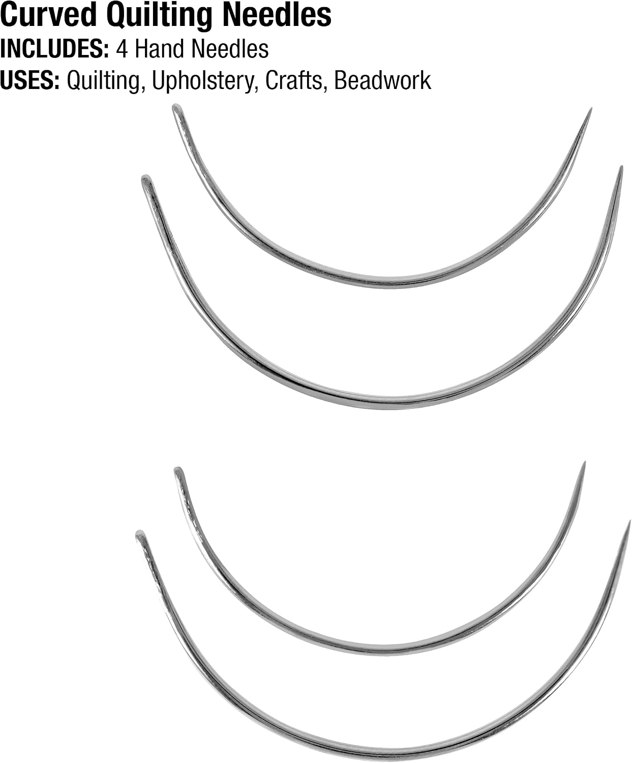 SINGER Curved Quilting Needles Set - Rust-Resistant Nickel-Plated Steel, 2" & 2.5" Hand Sewing Needles for Upholstery, Quilting & Crafts, 4pc