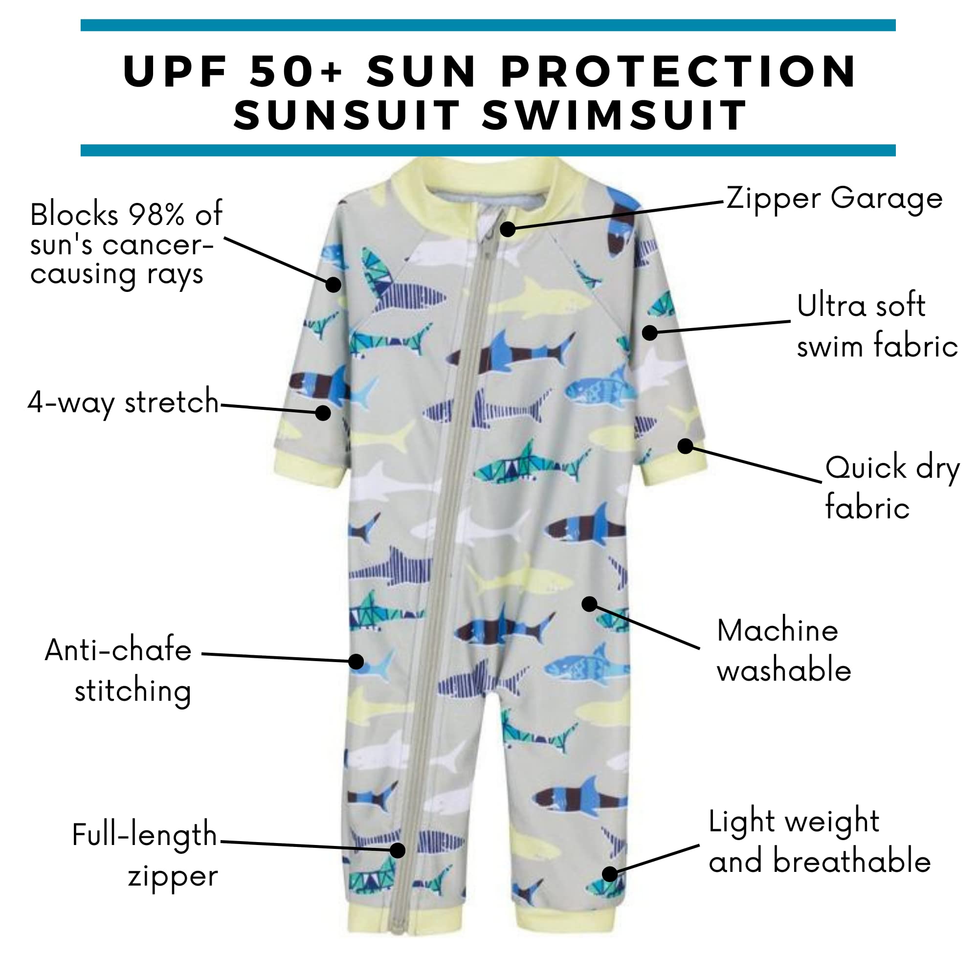 SwimZip Traje de baño de manga larga UPF 50+ para bebés, niños pequeños y niños pequeños
