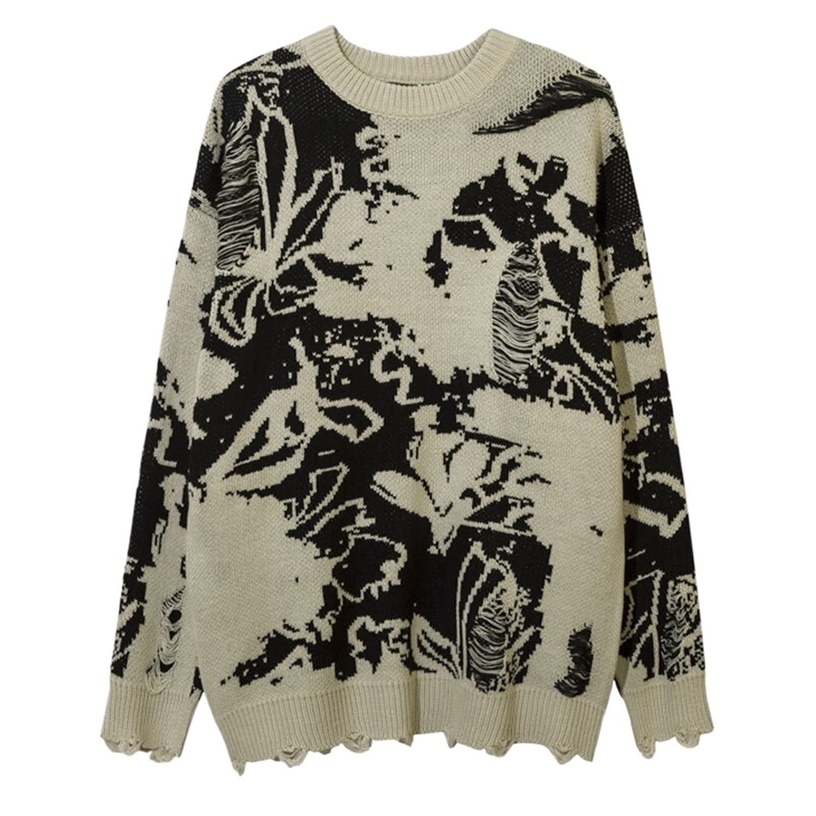 Psampa Long sleeve shirt Sweater Hip Hop Mesh Broken Pullover One Piece Pants Casual Loose Top (Color : Hortel�, Size : 2XL)-image-24