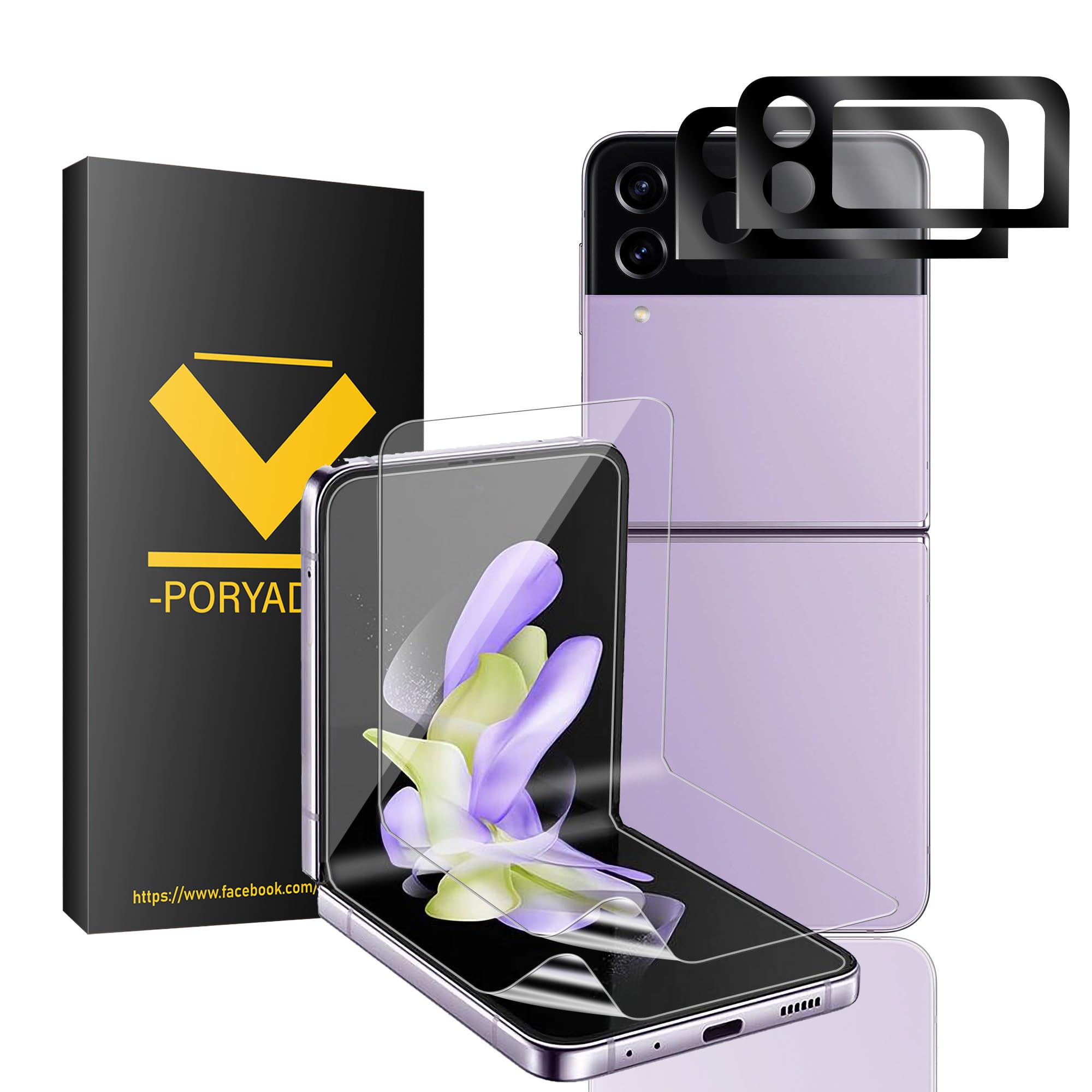 (2+2 Pack) For Z Flip 4 Screen Protector [Not Glass], 2 Pack Flexible TPU Film with 2 Pack Camera Lens Protector, Fingerprint Suitable, Case Friendly For Galaxy Z Flip 4 Screen Protector