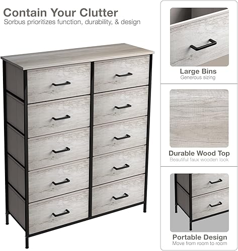 Miniatura 7 de Sorbus Cómoda con 10 cajones de madera sintética, unidad organizadora de pecho con marco de acero, parte superior de madera y asa, contenedores de