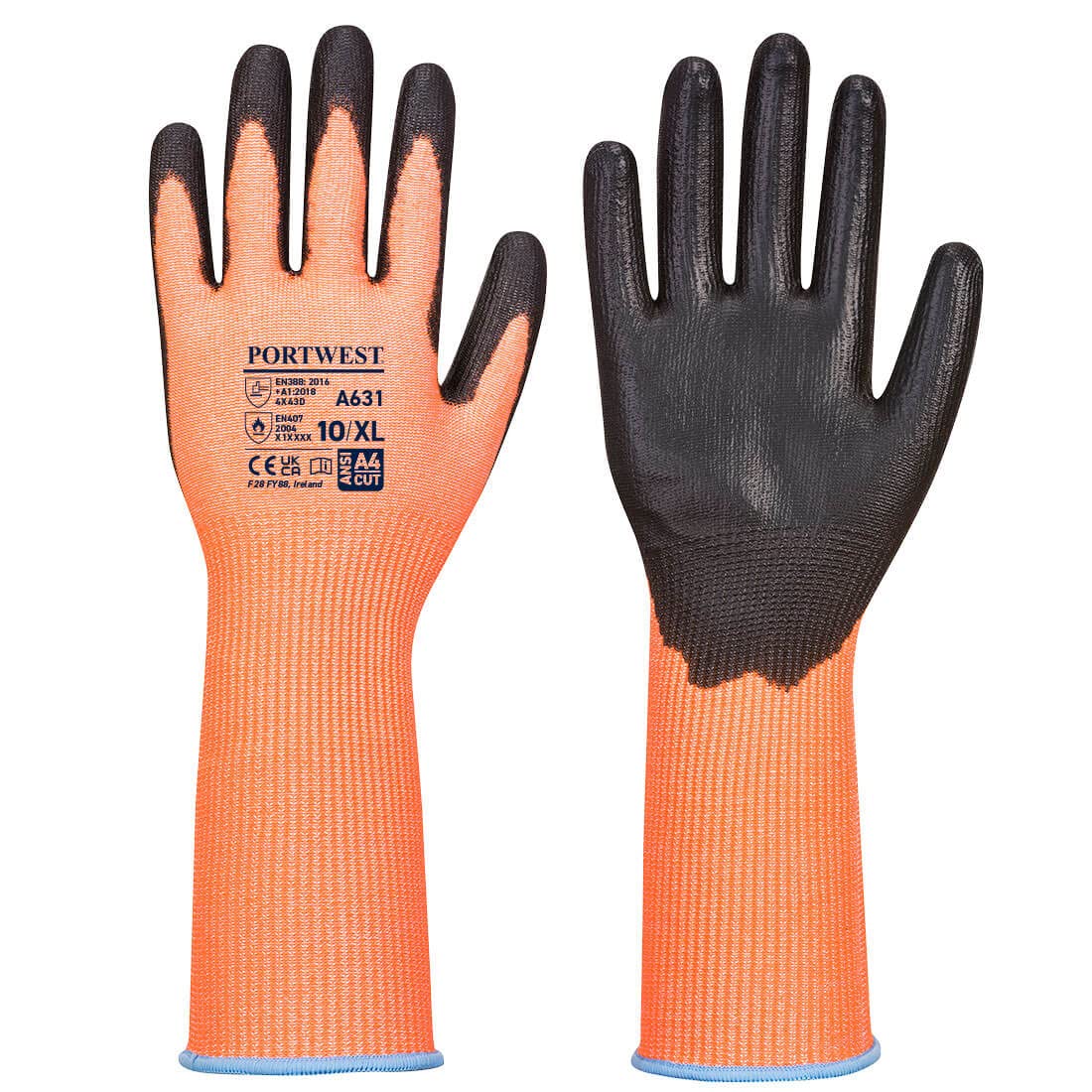 Guantes anticorte Portwest nivel D de alta visibilidad con manguito largo talla L naranja