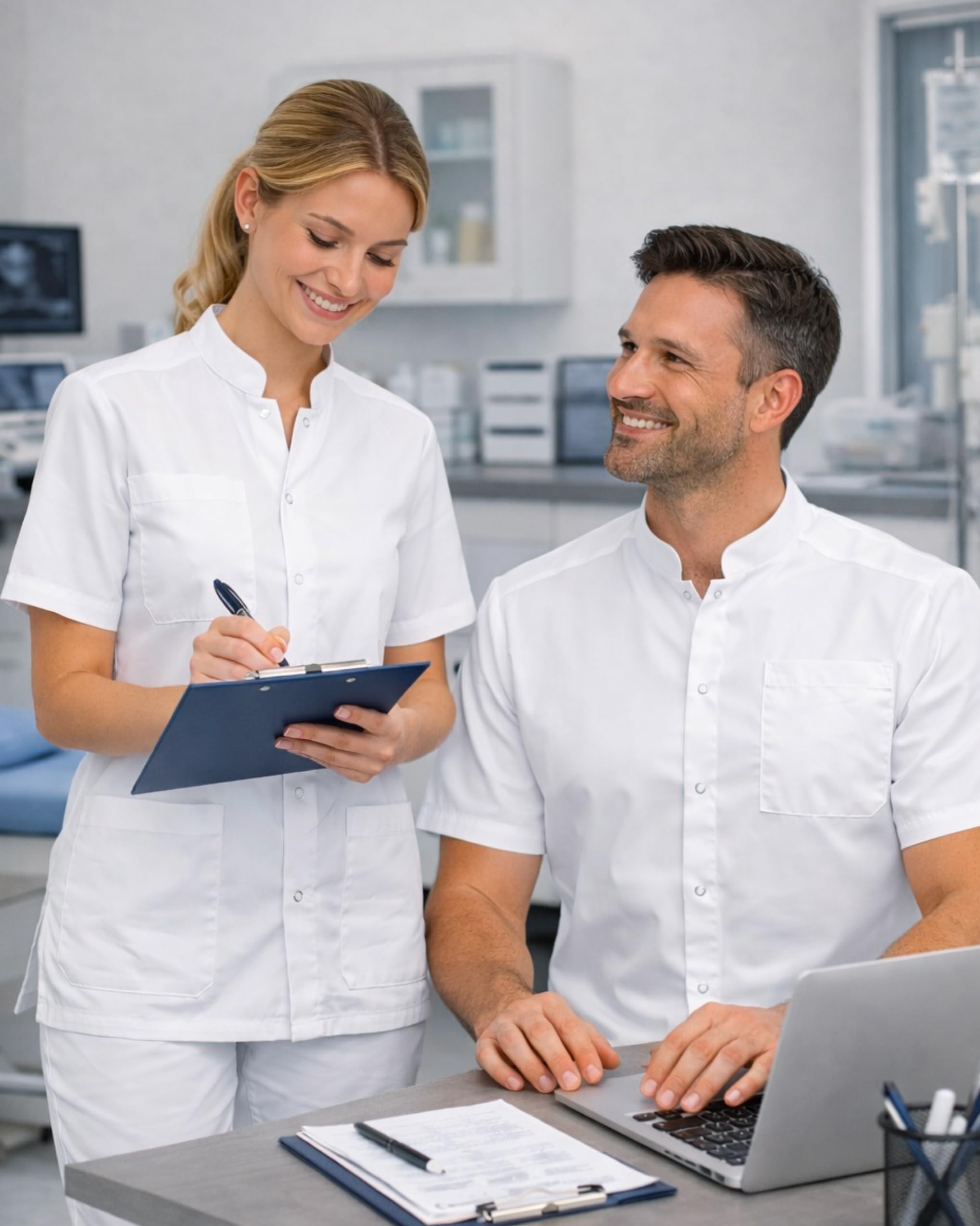 Blouse médicale Mixte col Officier – Lot de 1/3/5 – Qualité supérieure – Polycoton 65/35 Oeko-TEX – Blouse Hôpital Clinique Infirmier(e) Aide-Soignant(e) Médecin Kiné Pharmacien(ne)
