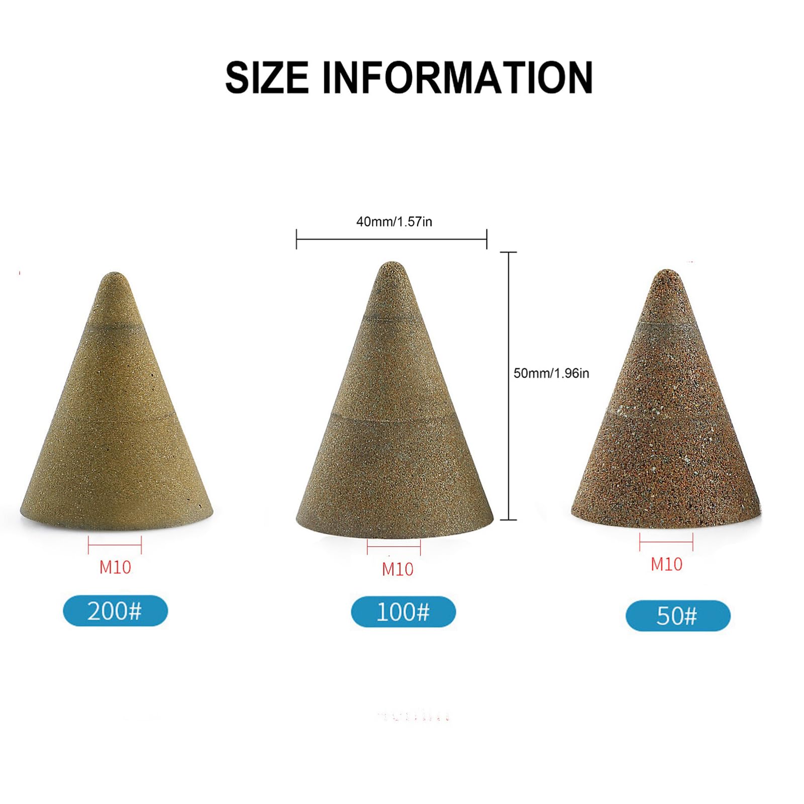 3 Pièces Cône Diamant Meule Fil Tête Polissage Roue Ponçage 50 100 200 Grain Meuleuse D Outils Abrasifs