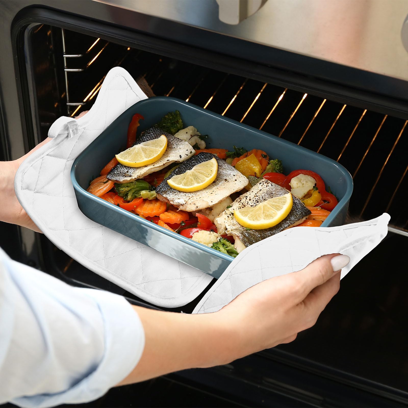 Hoolerry 40 presine con tasca a sublimazione, 17,8 x 22,9 cm, in cotone, con passanti per appendere, per cucina, cucina, cottura al forno (bianco)
