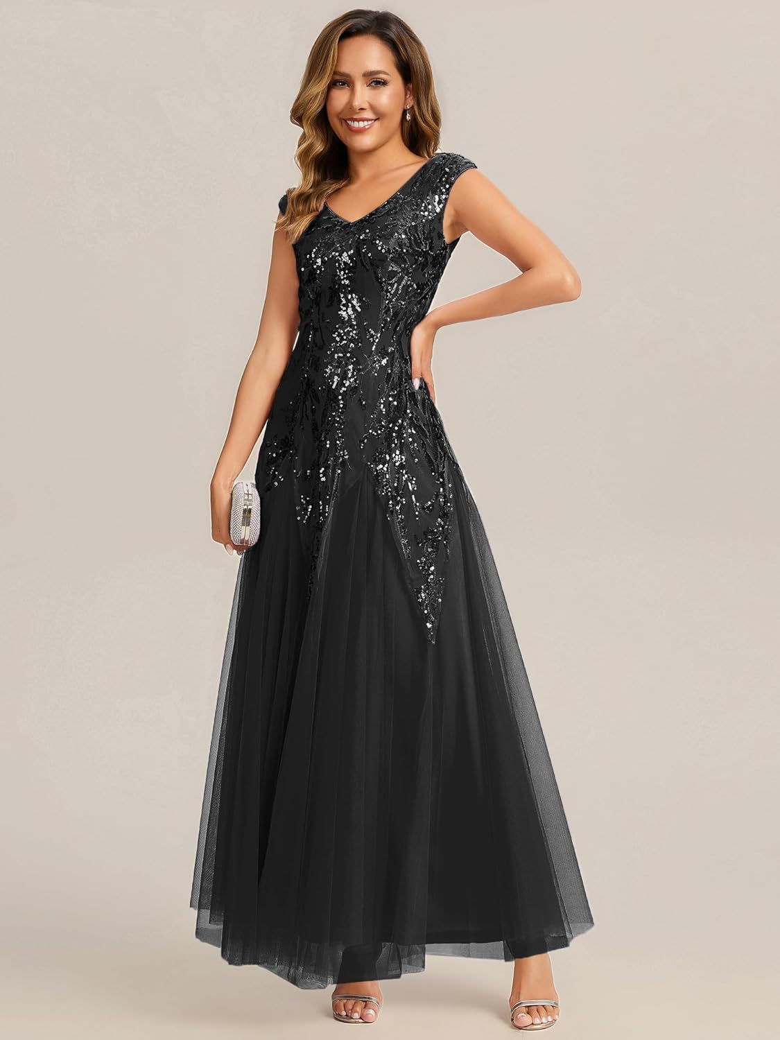 Ever-Pretty Women's Sequin V-Neck Formal Evening Dresses Cap Sleeves Ball Gowns Prom Dress 02559 - Image 5