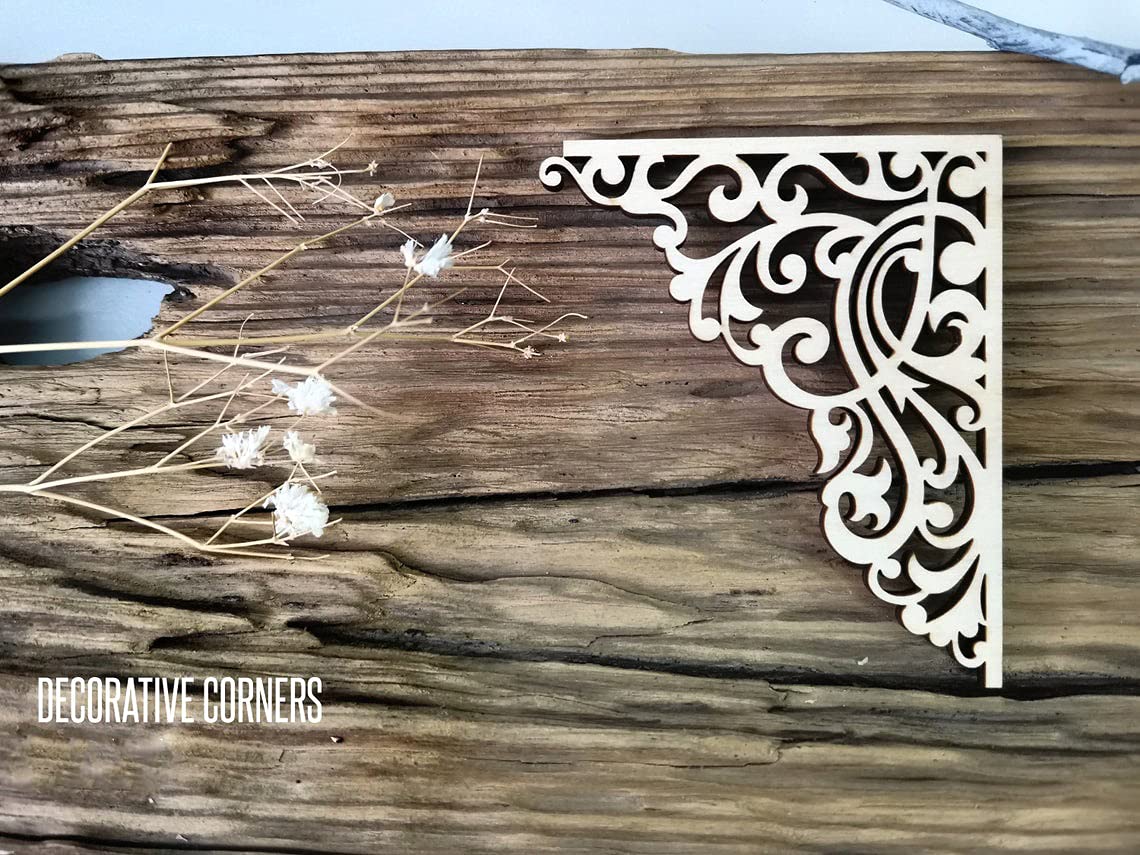 American Elm Floral Corner Cutouts MDF Decorative Wooden Brackets for Wall Decor, Picture Frames & DIY Crafts. 2
