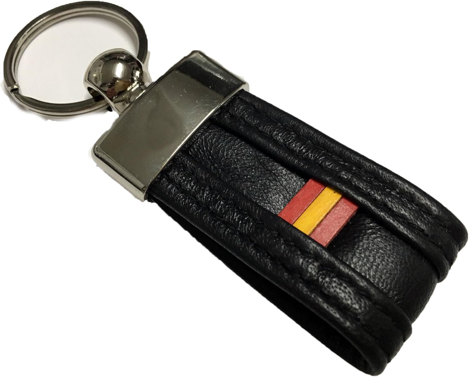 Llavero De Piel YOJAN Con Bandera De España - Artesanal En Azul Marino