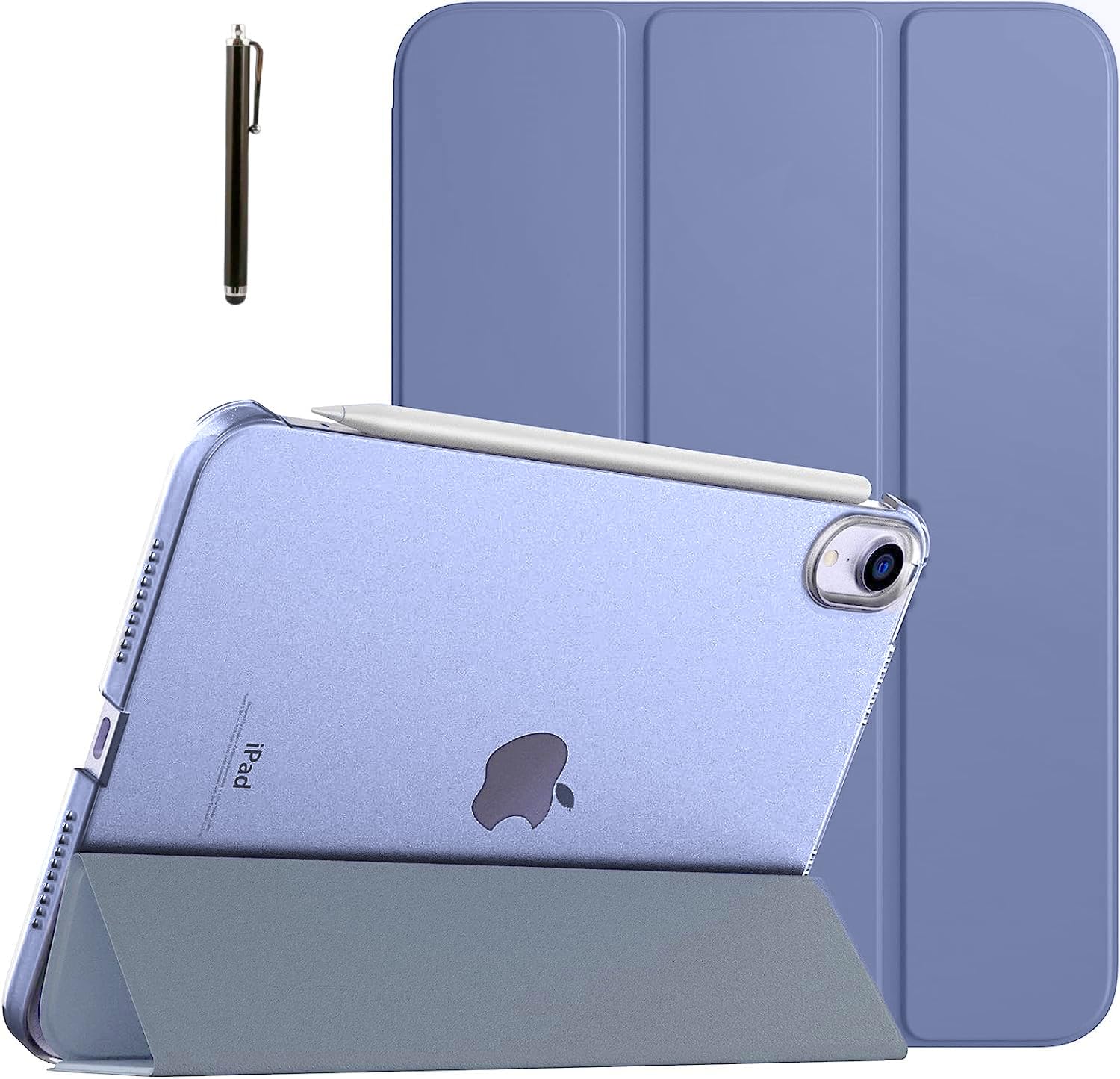 ProElite Cover Case for Apple iPad mini 6/Mini 7 8.3 inch Case, Smart Flip Case Cover for Apple iPad mini 6/Mini 7 8.3 inch Translucent Back, Lavender with Stylus Pen