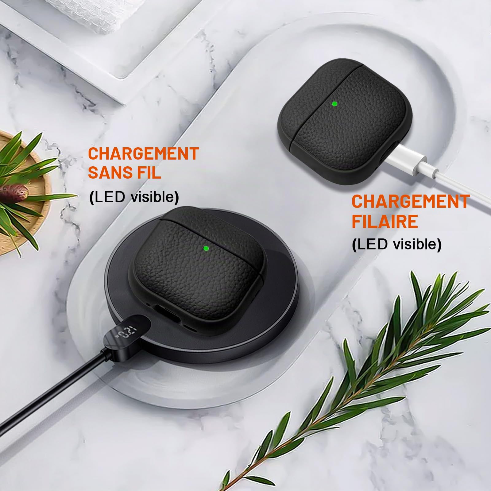 Coque AirPods 4 avec Dragonne, Protection Étui AirPods 4th Generation, Recharge sans Fil Noir