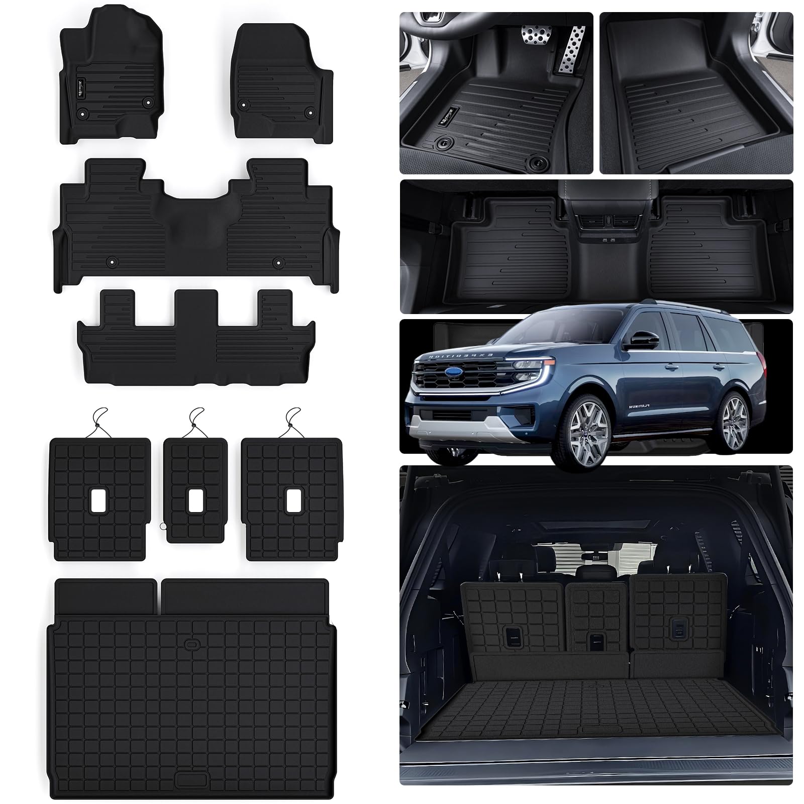 AltraVos Floor Mats for 2025 Ford Expedition MAX 8 Seats 2nd Row Bench Seat Floor Liner Cargo Mat