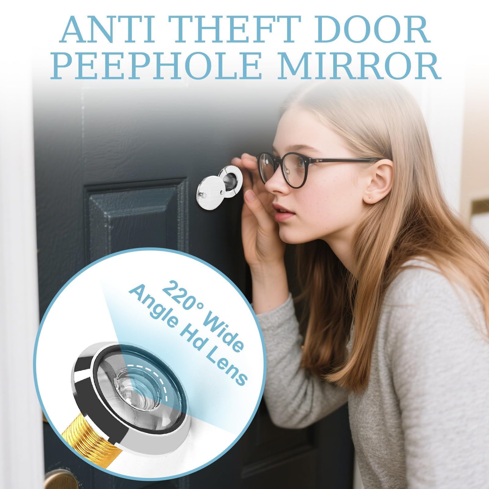 Door Viewer with Privacy Cover 14mm Doors Peephole 220° Wide Angle Security Spy Peep Hole for Home Office Hotel Polished Chrome - Image 3