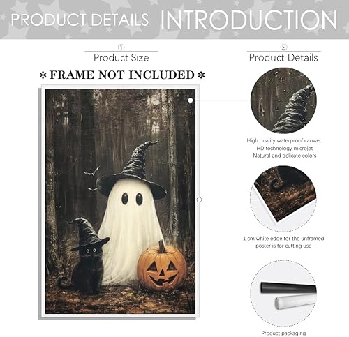 Miniatura 2 de Lindo arte de pared de Halloween, póster vintage de fantasma y gato negro, impresión en lienzo de academia oscura para sala de estar, habitación de