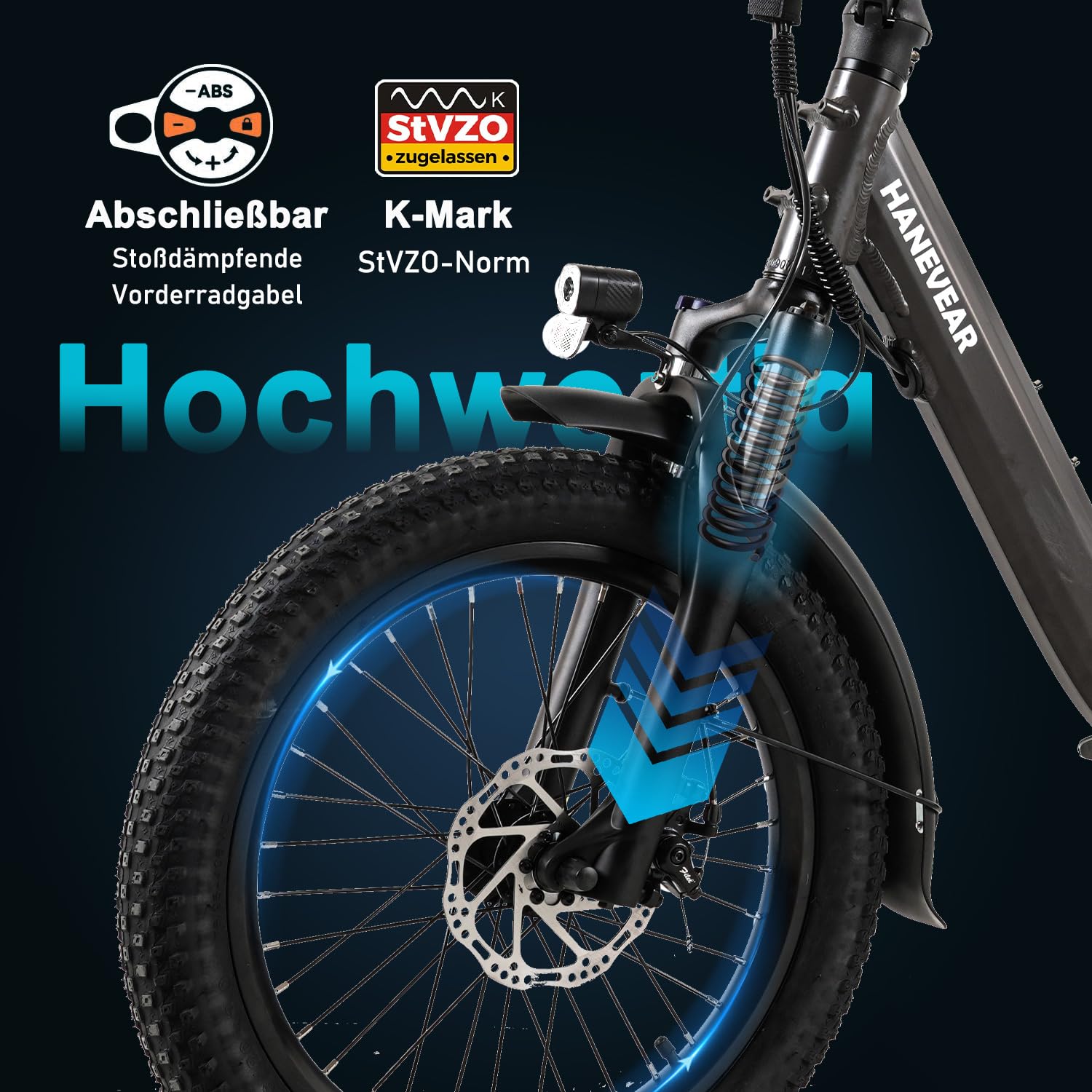 HANEVEAR H6-Light E Bike Klapprad, Elektrofahrräder mit Drehmomentsensor | 48V 14,5Ah Akku bis zu 120km+ | 55N.m 250W-Motor | 3.0'' Fat E-Bike, Off-Road Pedelec EBike Herren Damen