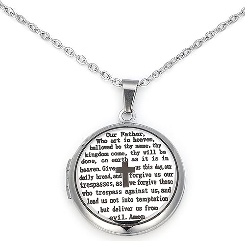 Medallón religioso de la Biblia, que puede contener imágenes, grabado en inglés, señores bíblicos, oración, oración, collar de cruz de oración