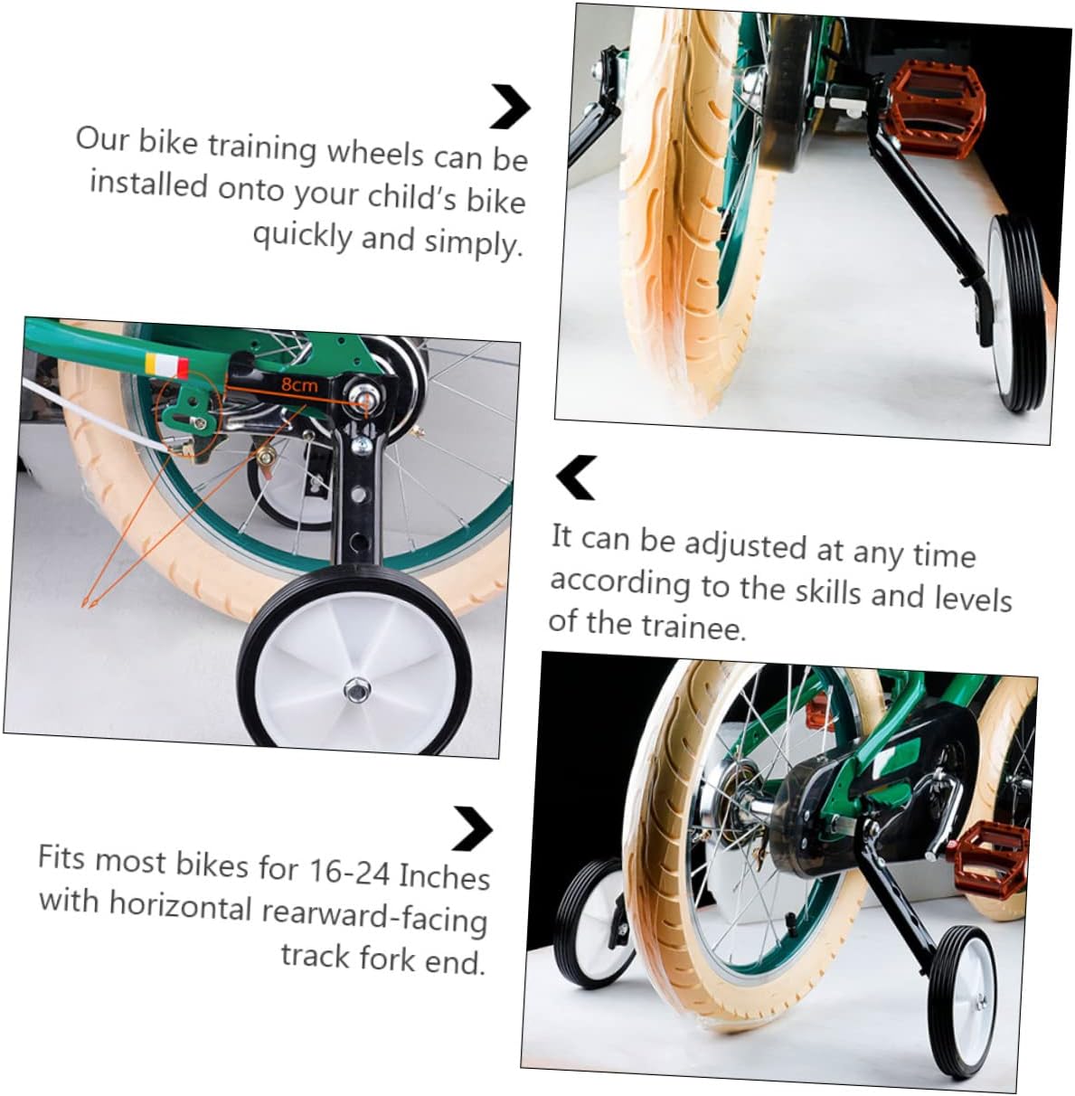 Totority Beginner's Bike Training Wheels in Rear Stabilizers Adjustable Anti-slip Quiet for Boys and Girls Easy to Assemble