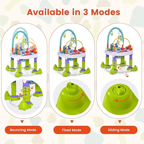 Miniatura 4 de BABY JOY Centro de actividades de Baby Bouncer, platillo de actividades rebotadoras 4 en 1 y mesa de actividades y tapete de juego con 3 alturas