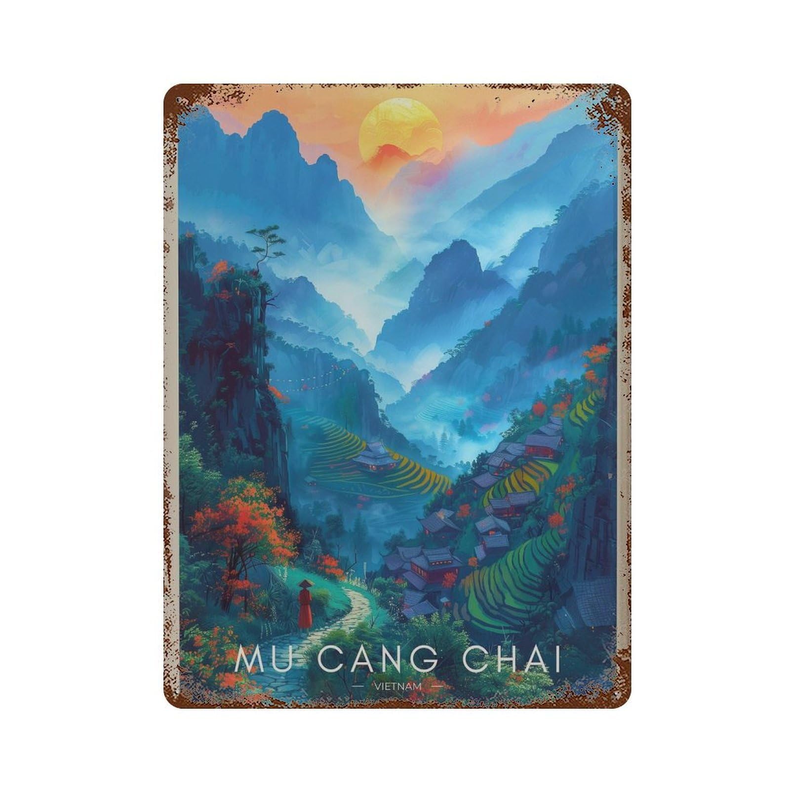 xiaoxiaoshen Mu Cang Chai Vietnam Rice Terraces Travel Wall Decor Art Metal Tin Poster Modern Home Decor Art Home Bar Shop Decorations Vintage Sign 40x30cm