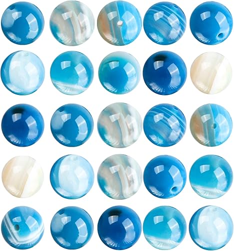 Miniatura 1 de GOMOOBEADS 100 cuentas de ágata azul natural a rayas de 0.236 pulgadas para la fabricación de joyas, cuentas espaciadoras redondas, cuentas redondas