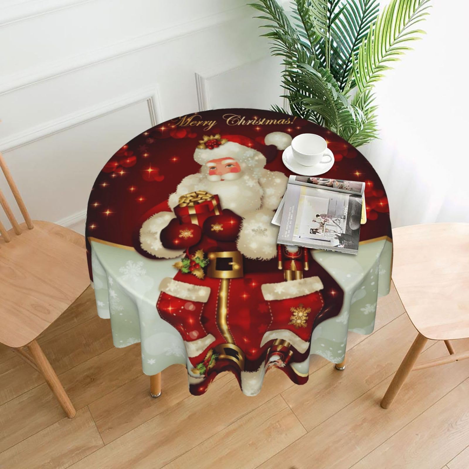 YYHWHJDE Merry Christmas Santa Claus Prints Round Decorative Tablecloth 60in - High-Grade Polyester Throw for Elegant Dining & Festive Gatherings