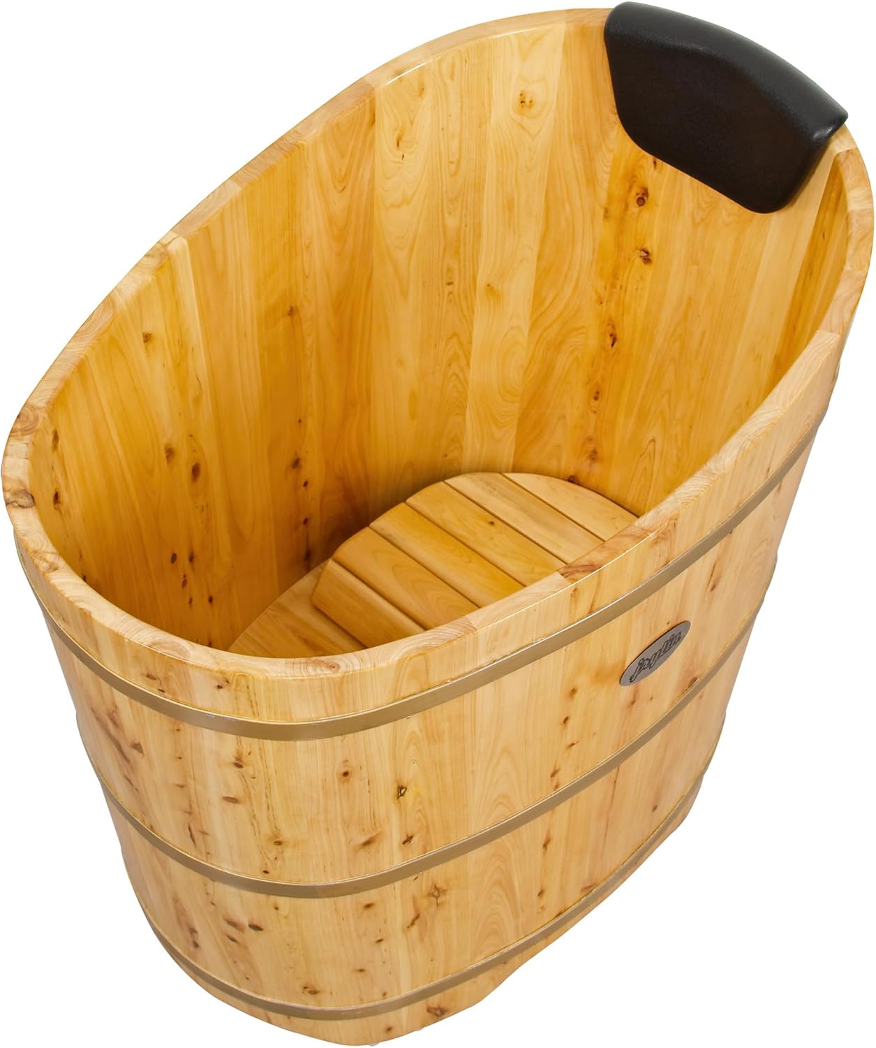 34 Inches Small Handcrafted Free Standing Wooden Bathtub, Portable Deep Soaking Tub for Relaxation, Natural Cedar Wood, Ideal for Home Spas and Bathroom Renovations, Perfect Hot Tub Option